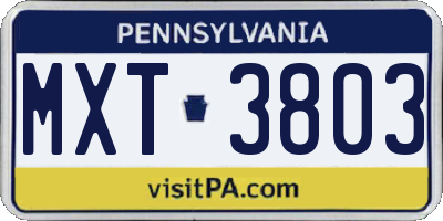 PA license plate MXT3803