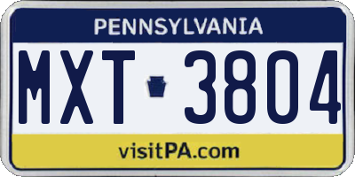 PA license plate MXT3804