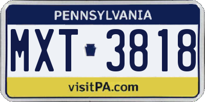 PA license plate MXT3818