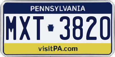 PA license plate MXT3820