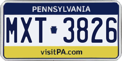 PA license plate MXT3826