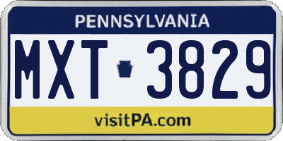PA license plate MXT3829
