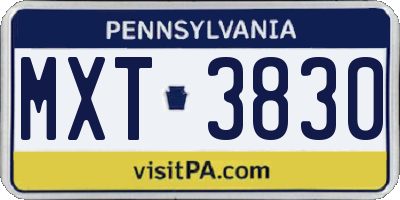 PA license plate MXT3830