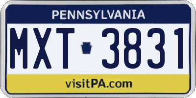 PA license plate MXT3831