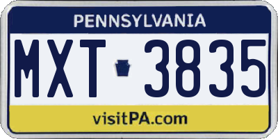 PA license plate MXT3835