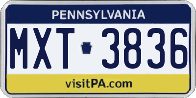 PA license plate MXT3836