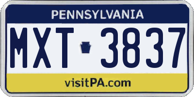 PA license plate MXT3837