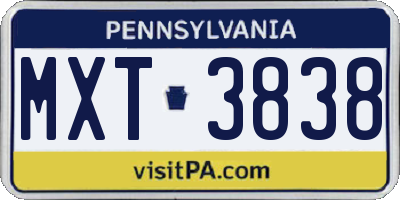 PA license plate MXT3838