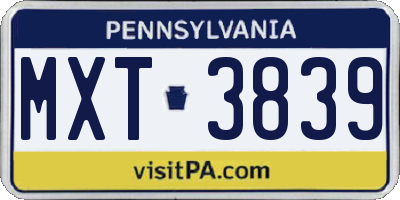 PA license plate MXT3839