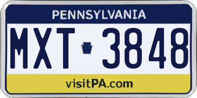 PA license plate MXT3848