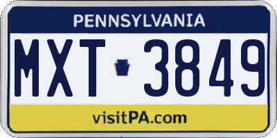 PA license plate MXT3849