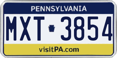 PA license plate MXT3854