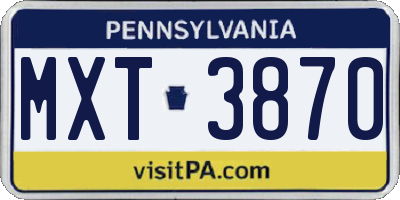 PA license plate MXT3870