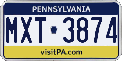PA license plate MXT3874