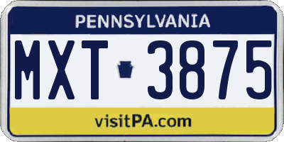 PA license plate MXT3875