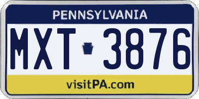 PA license plate MXT3876