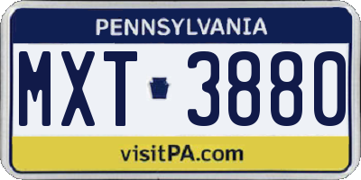 PA license plate MXT3880