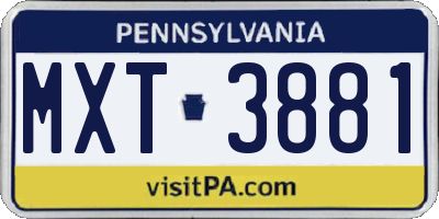 PA license plate MXT3881