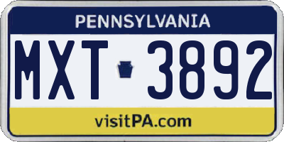 PA license plate MXT3892