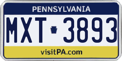 PA license plate MXT3893