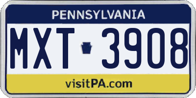 PA license plate MXT3908