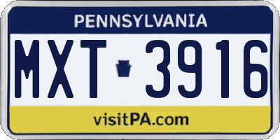 PA license plate MXT3916