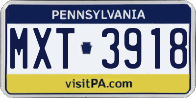 PA license plate MXT3918