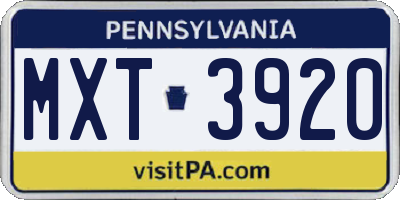 PA license plate MXT3920