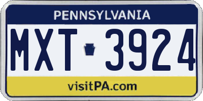 PA license plate MXT3924