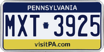 PA license plate MXT3925
