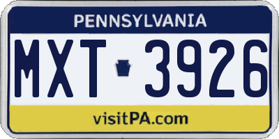 PA license plate MXT3926