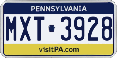 PA license plate MXT3928