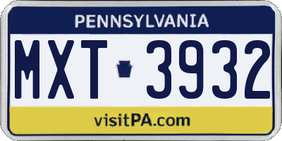 PA license plate MXT3932