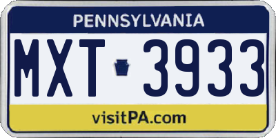 PA license plate MXT3933
