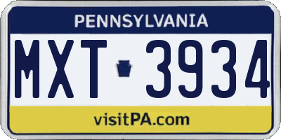 PA license plate MXT3934