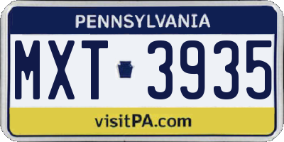 PA license plate MXT3935