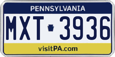 PA license plate MXT3936