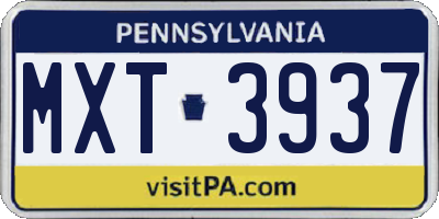 PA license plate MXT3937