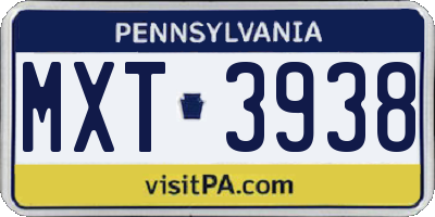 PA license plate MXT3938
