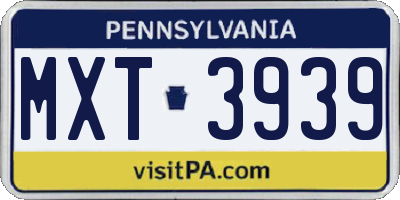 PA license plate MXT3939