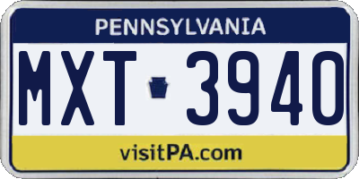 PA license plate MXT3940