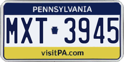 PA license plate MXT3945