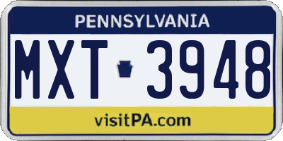 PA license plate MXT3948
