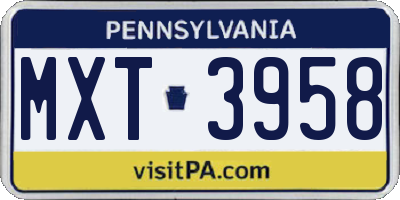 PA license plate MXT3958