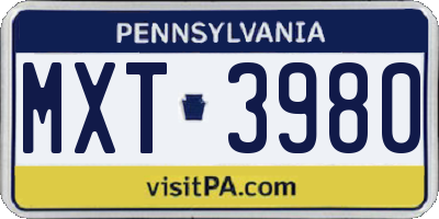 PA license plate MXT3980
