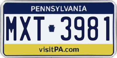 PA license plate MXT3981