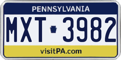 PA license plate MXT3982
