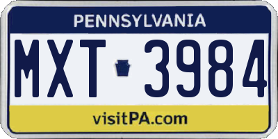PA license plate MXT3984
