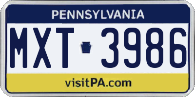 PA license plate MXT3986