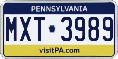 PA license plate MXT3989